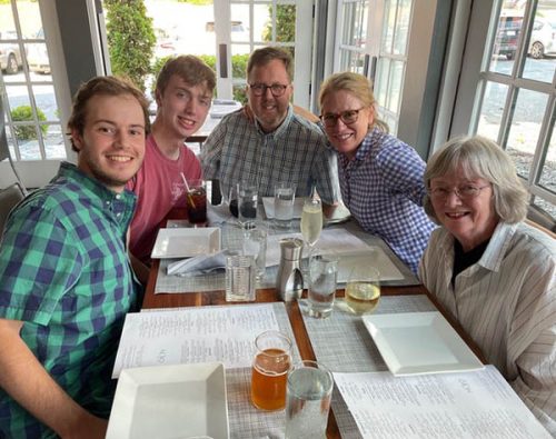 The Shannon Family in Atlanta in June 2021 (L to R): Nolan, attending Kennesaw State U.; Dempsey, at U. of Missouri in Kansas City; my son Lindsay, his wife Joanne, and Jane.